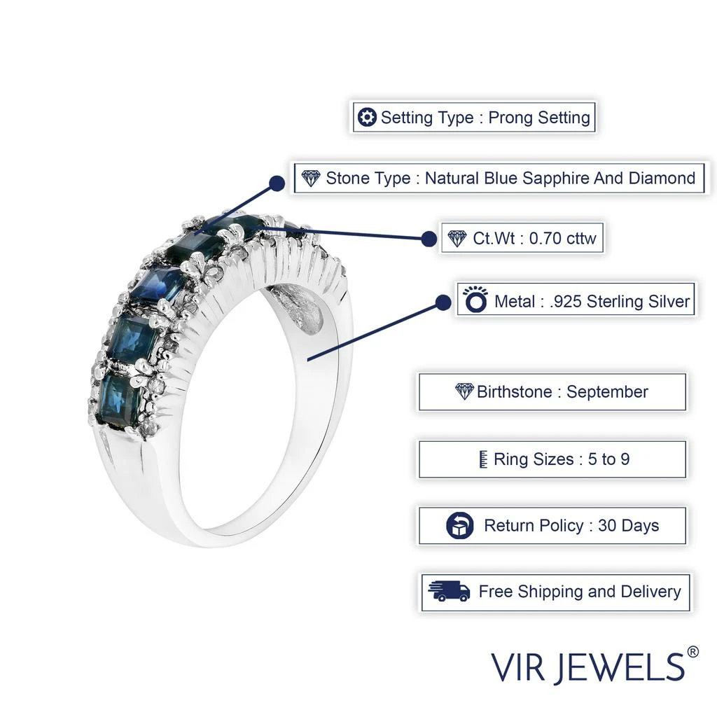 商品Vir Jewels|0.70 cttw Blue Sapphire and Diamond Ring .925 Sterling Silver Rhodium Princess,价格¥1271,第5张图片详细描述