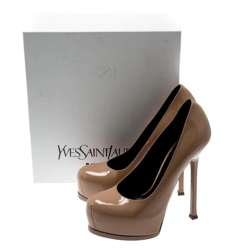 Saint Laiurent Paris Beige Patent Leather Tribtoo Platform Pumps Size 38.5 商品