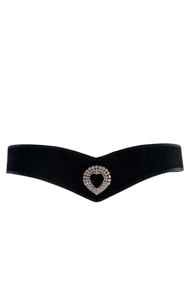 商品Alessandra Rich|Black Leather and Velvet Crystal Heart Belt,价格¥3717,第3张图片详细描述