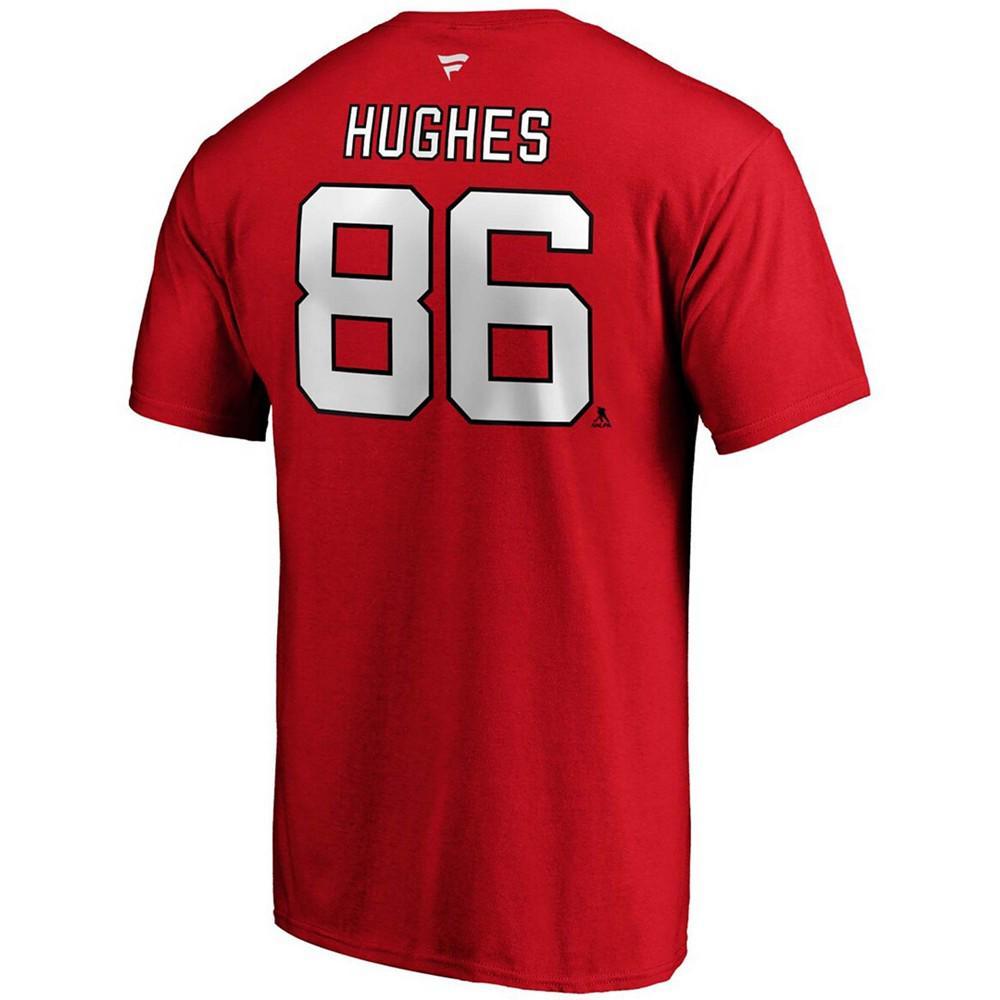 商品Fanatics|Men's Jack Hughes Red New Jersey Devils Authentic Stack Name and Number T-shirt,价格¥239,第5张图片详细描述