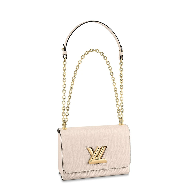 预售10天 Louis Vuitton/路易威登 经典款TWIST系列 女士中号石英色水波纹牛皮革旋转徽标金扣翻盖开合单肩斜挎链条包M59761 商品