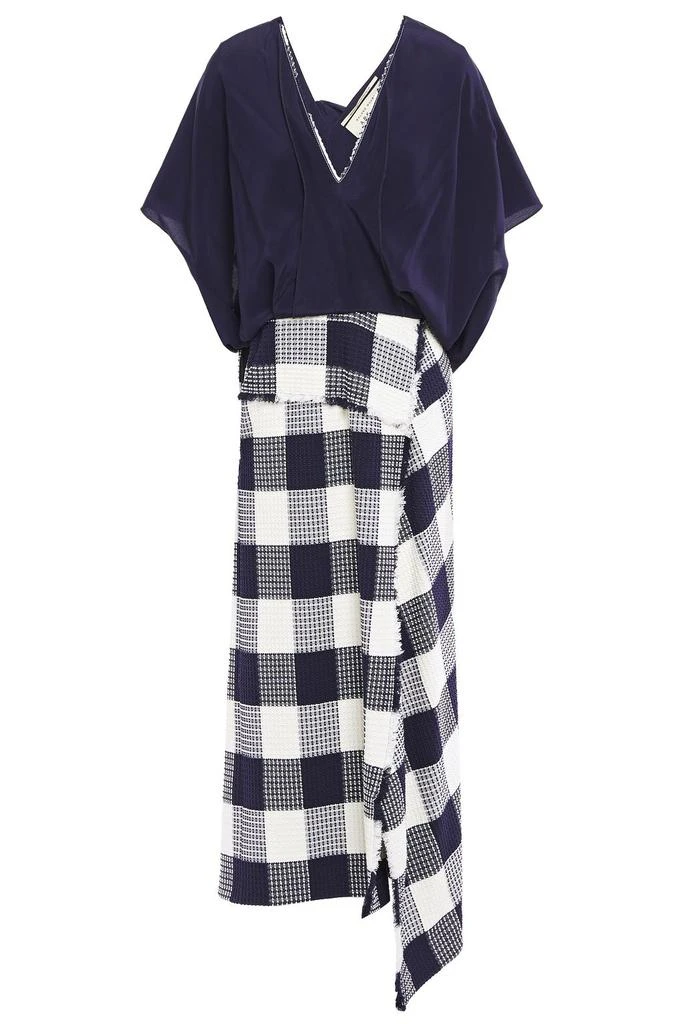 商品ROLAND MOURET|Kenna crepe de chine and checked cotton-blend bouclé-jacquard midi dress,价格¥4843,第1张图片