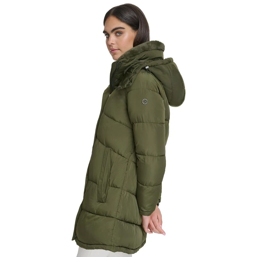 商品Calvin Klein|Women's Faux-Fur-Trim Hooded Puffer Coat, Created for Macy's,价格¥1463,第3张图片详细描述