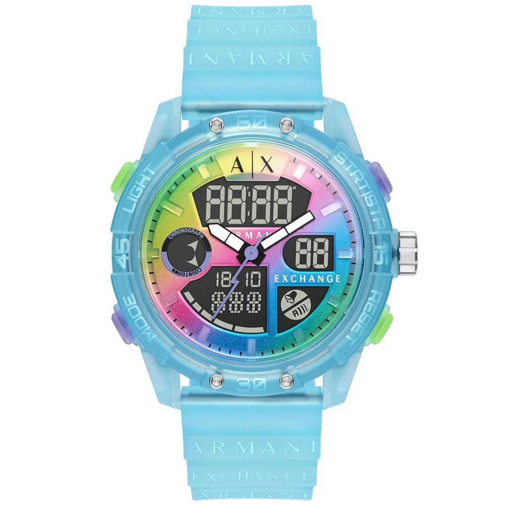 商品Armani Exchange|Men's Analog-Digital Blue Silicone Strap Watch,价格¥1123,第1张图片