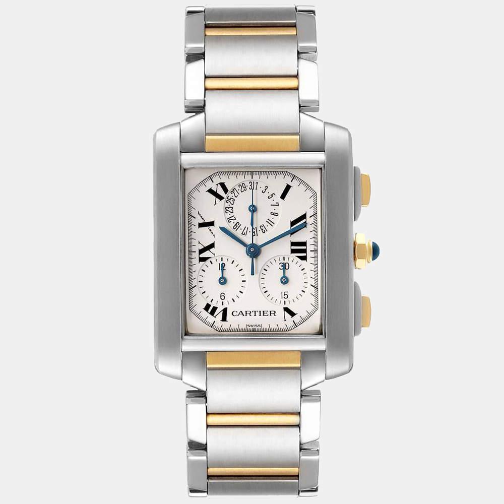 商品[二手商品] Cartier|Cartier Silver 18k Yellow Gold And Stainless Steel Tank Francaise W51004Q4 Quartz Men's Wristwatch 28 mm,价格¥34390,第1张图片