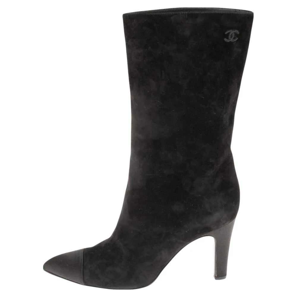 商品[二手商品] Chanel|Chanel Black Suede and Satin Gabrielle Cap Toe Mid Calf Boots Size 39,价格¥4155,第2张图片详细描述