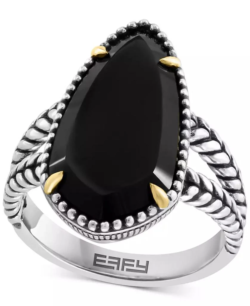 商品Effy|EFFY® Onyx Elongated Teardrop Statement Ring in Sterling Silver & 18k Gold,价格¥2893,第1张图片