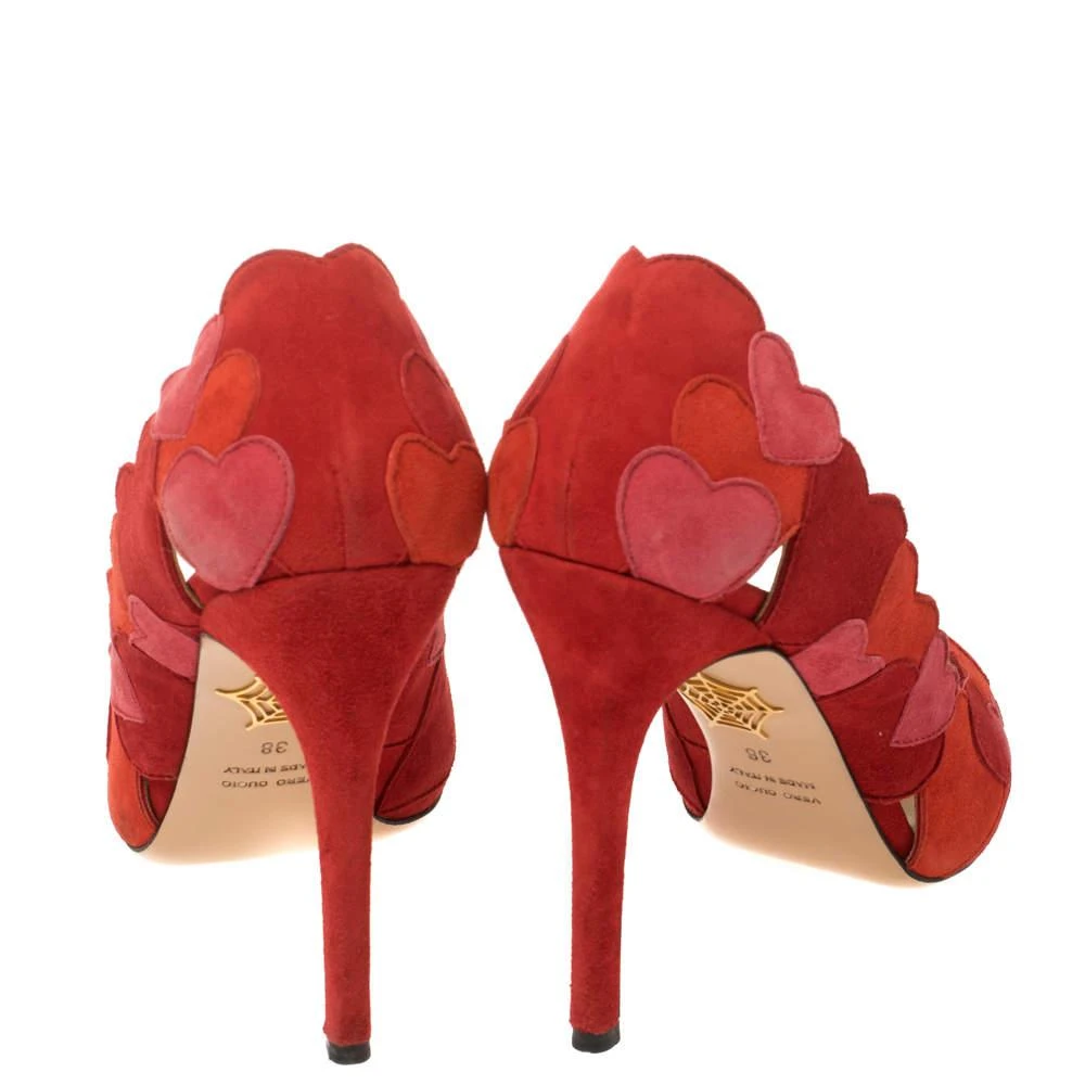 商品[二手商品] Charlotte Olympia|Charlotte Olympia Red/Pink Suede Love Me Heart-Appliquéd Pumps Size 38,价格¥1346,第5张图片详细描述