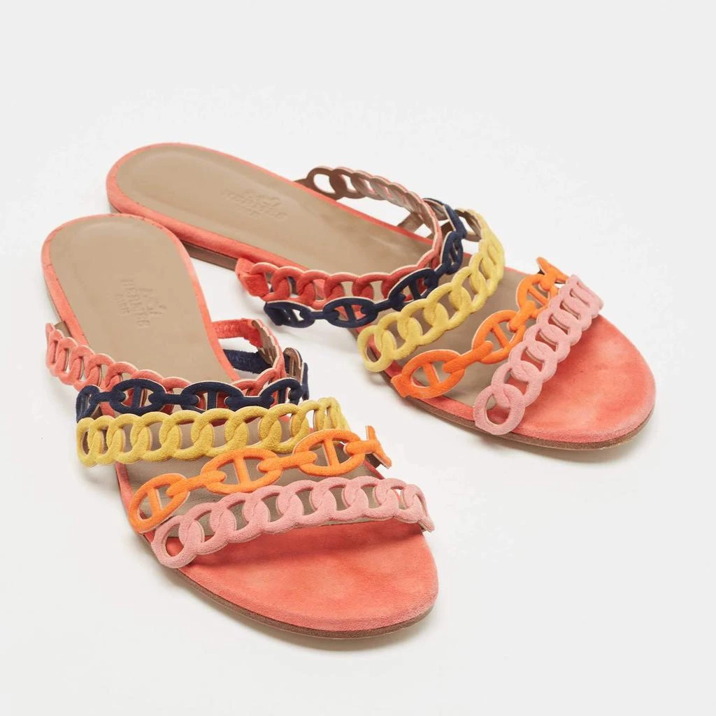 商品[二手商品] Hermes|Hermes Multicolor Suede Thalassa Flat Slides Size 38,价格¥2756,第4张图片详细描述