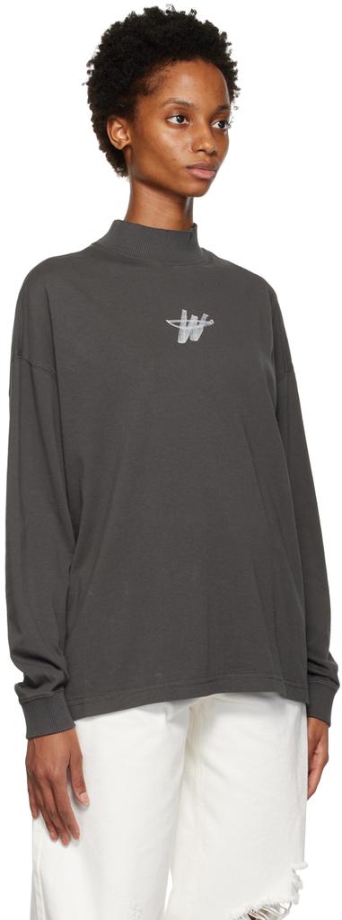 Gray High Neck Long Sleeve T-Shirt商品第2张图片规格展示
