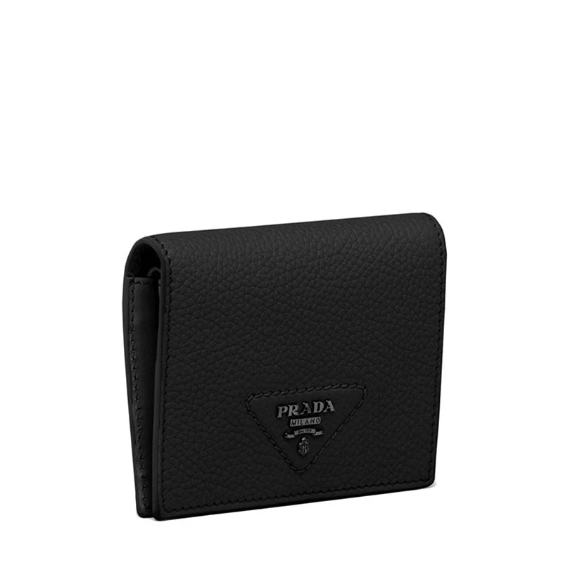 商品Prada|【预售3-7天】普拉达  女士小号黑色皮革三角标按扣皮甲钱包1MV204_2BBE_F0002,价格¥5048,第5张图片详细描述