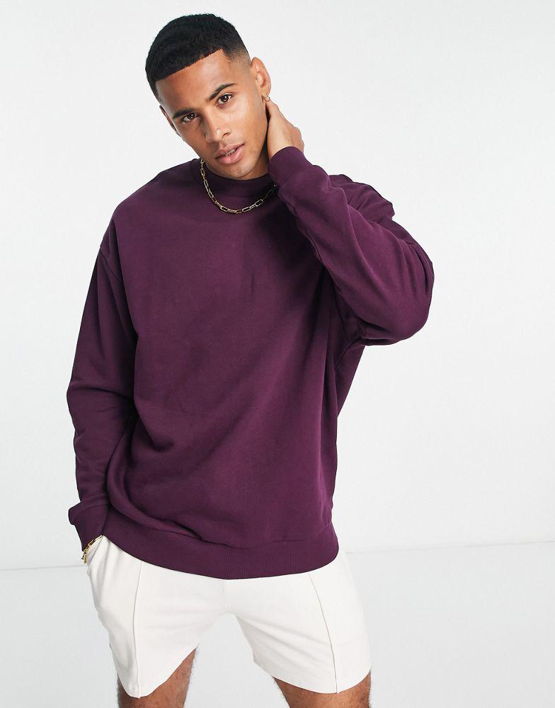 ASOS Actual oversized sweatshirt with back logo prints berry purple商品第2张图片规格展示