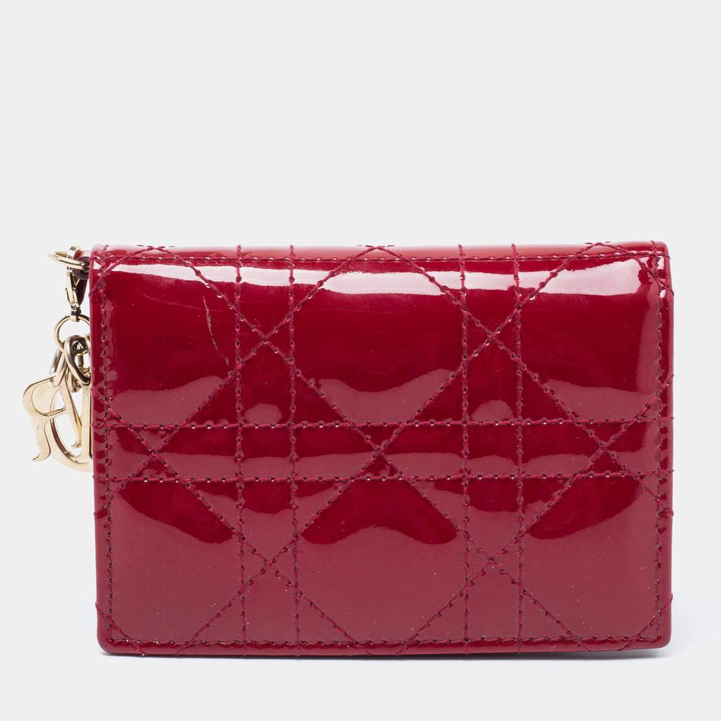 Dior Maroon Cannage Patent Leather Lady Dior Card Holder商品第1张图片规格展示