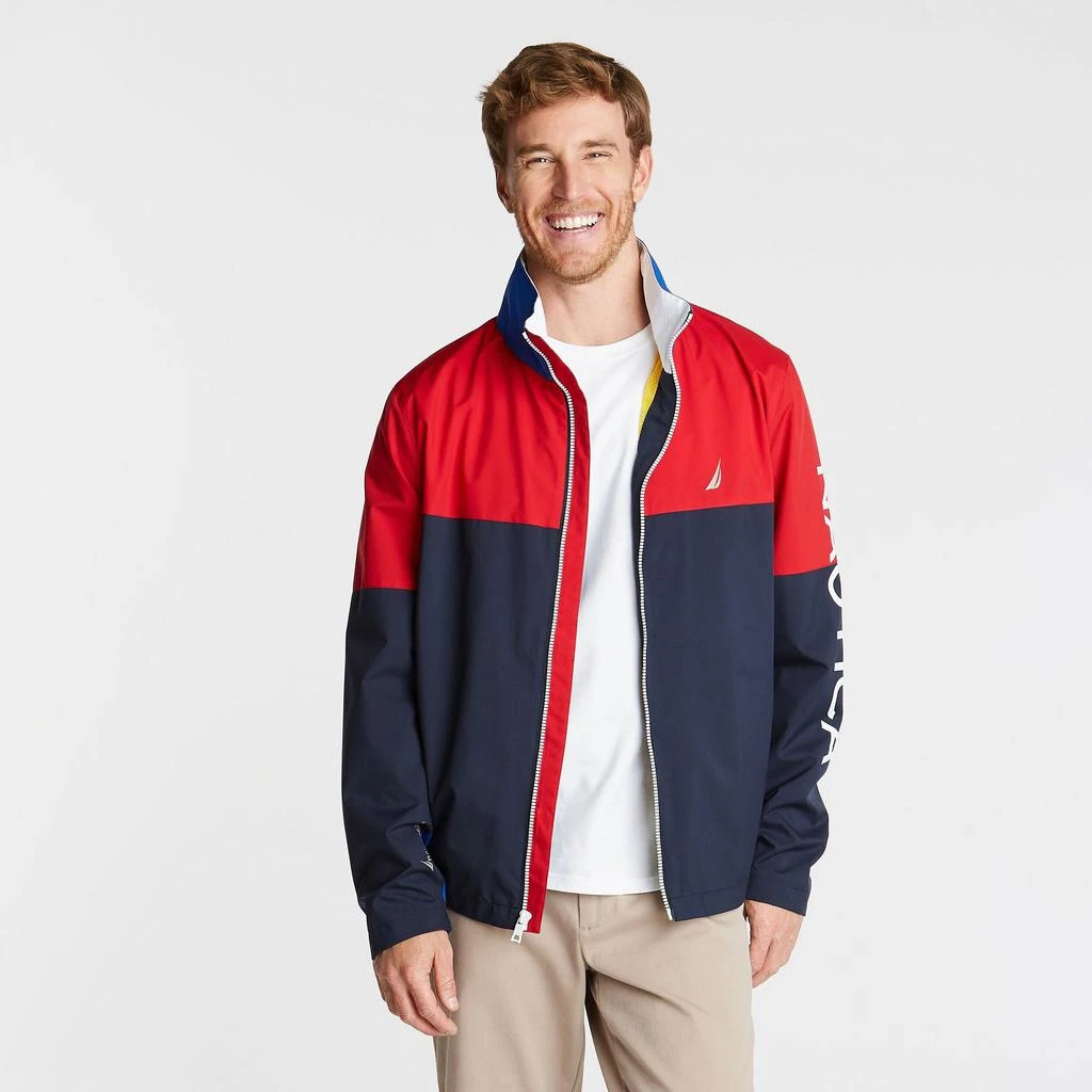 商品Nautica|Mens Big & Tall Lightweight Colorblock Bomber With Concealed Hood,价格¥325,第1张图片