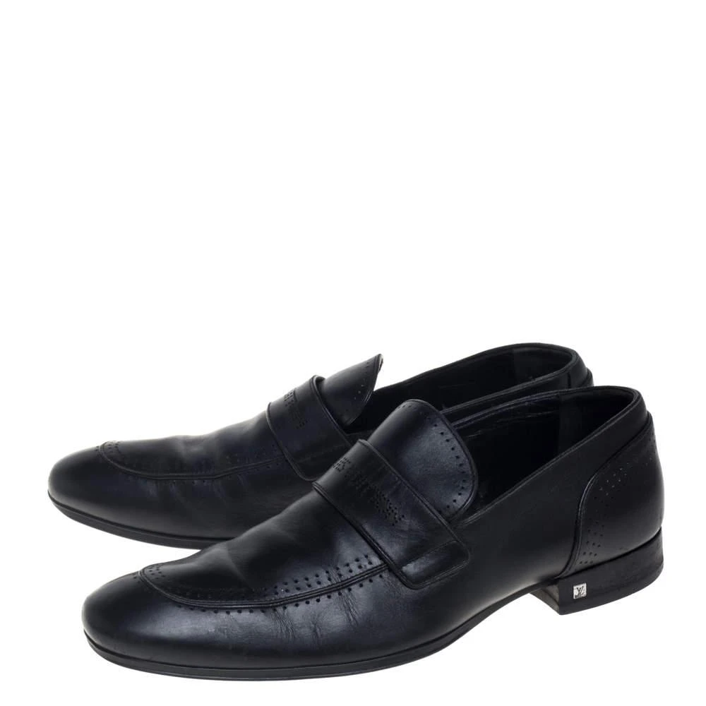 商品[二手商品] Louis Vuitton|Louis Vuitton Black Leather Logo Perforated Slip On Loafers Size 40,价格¥2746,第4张图片详细描述