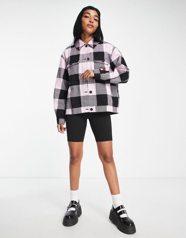Tommy Jeans blanket overshirt in pink and black check商品第3张图片规格展示