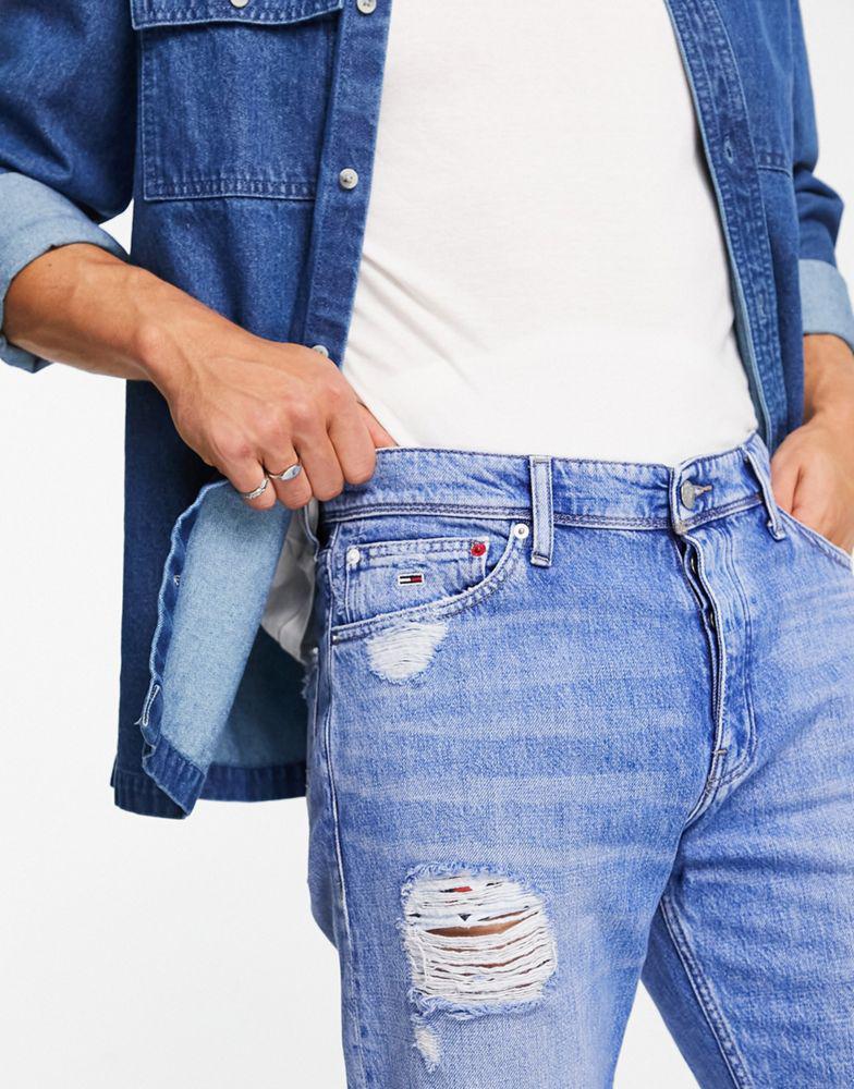 商品Tommy Hilfiger|Tommy Jeans Ethan relaxed straight fit heavy distressed jeans in light wash,价格¥406,第6张图片详细描述