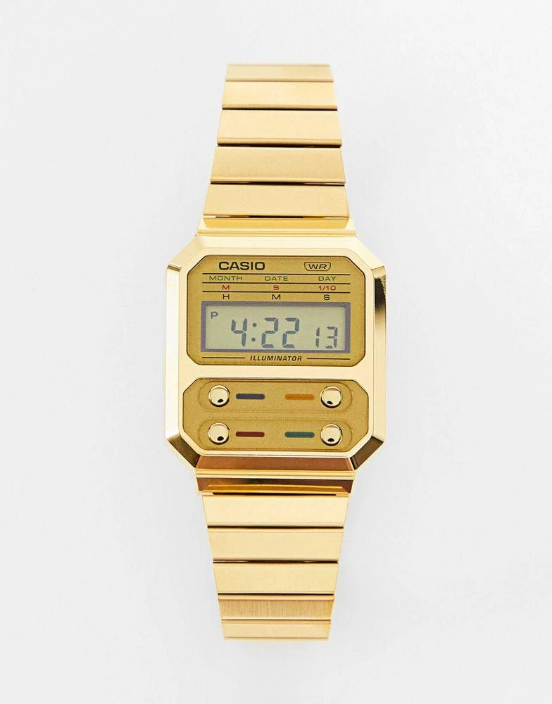商品Casio|Casio Revival F-100 unisex digital bracelet watch in gold A100WEG-9AEF,价格¥583,第1张图片