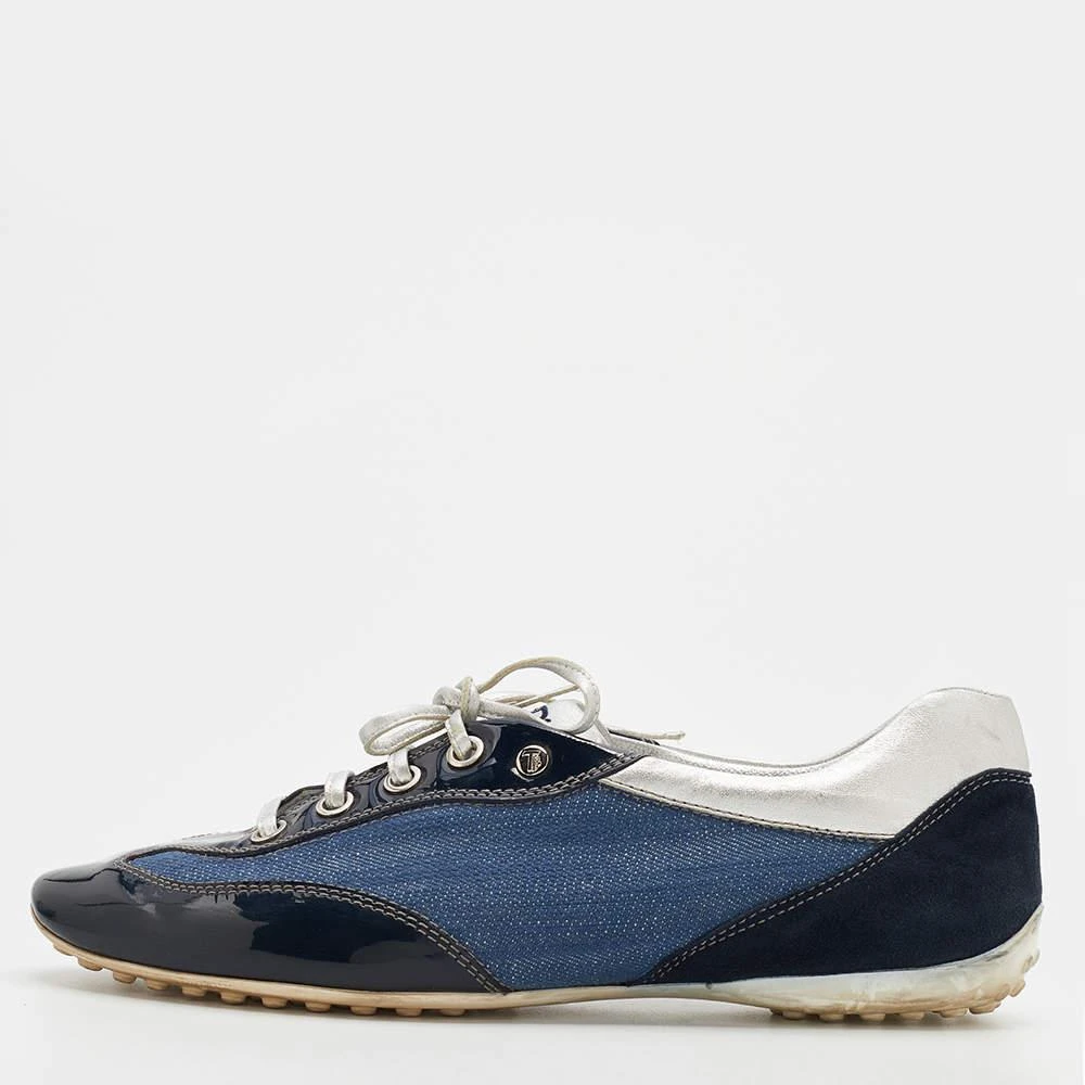 商品[二手商品] Tod's|Tod's Blue/Silver Denim And Leather Low Top Sneakers Size 38,价格¥809,第1张图片