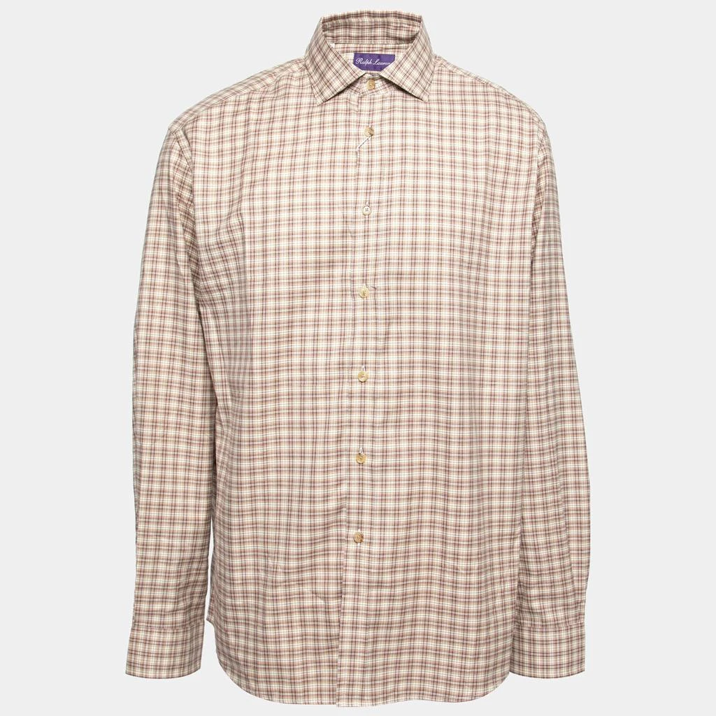 商品Ralph Lauren|Ralph Lauren Purple Label Brown Checkered Cotton Button Front Shirt XXL,价格¥808,第1张图片