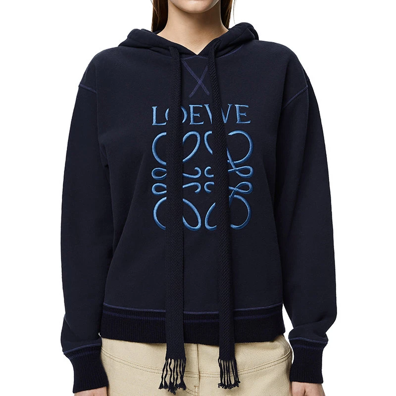 商品Loewe|【预售3-7天】LOEWE/罗意威 22年春夏新款 女士海军蓝色醋酸面料Logo刺绣连帽衫卫衣S359341XAQ-5110,价格¥5673,第1张图片