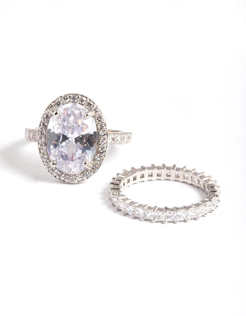 商品Lovisa|Diamond Simulant Rhodium Large Oval Halo Ring 2-Pack,价格¥43,第1张图片