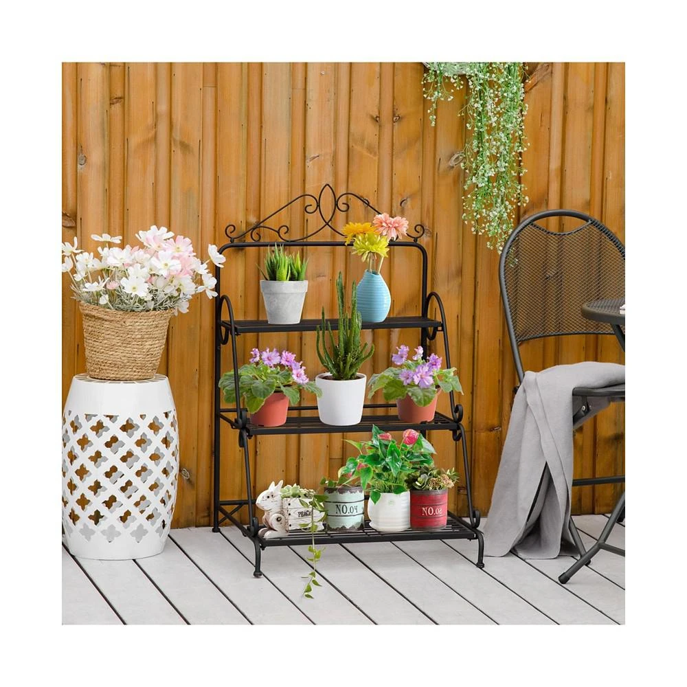 商品Outsunny|3 Tier Metal Plant Stand Ladder Flower Pot Rack Shelf Indoor & Outdoor,价格¥558,第3张图片详细描述