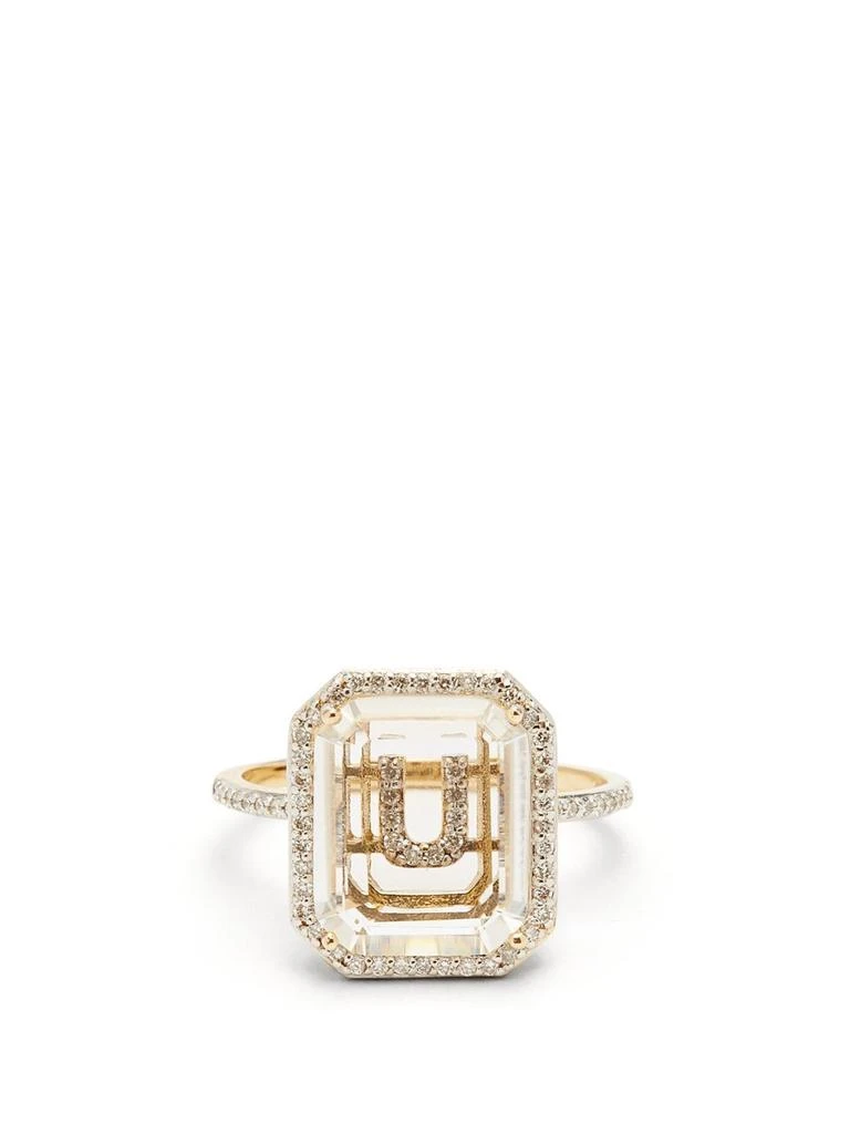 Initials diamond, quartz & 14kt gold ring R-Z 商品