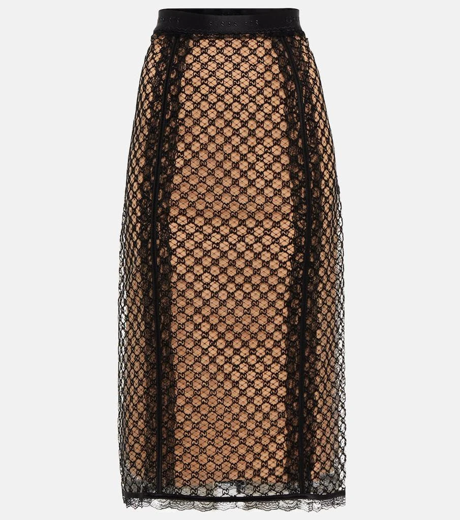 商品Gucci|GG绢网与蕾丝中长半身裙,价格¥18701,第1张图片