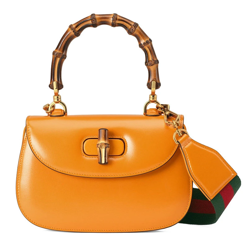 商品Gucci|【预售3-7天】GUCCI/古驰 2021秋冬 女士小号黄色皮革竹节配件附皮革和织带互换肩带竹子提手饰面斜跨单肩手提包67579710ODT7769,价格¥30066,第1张图片