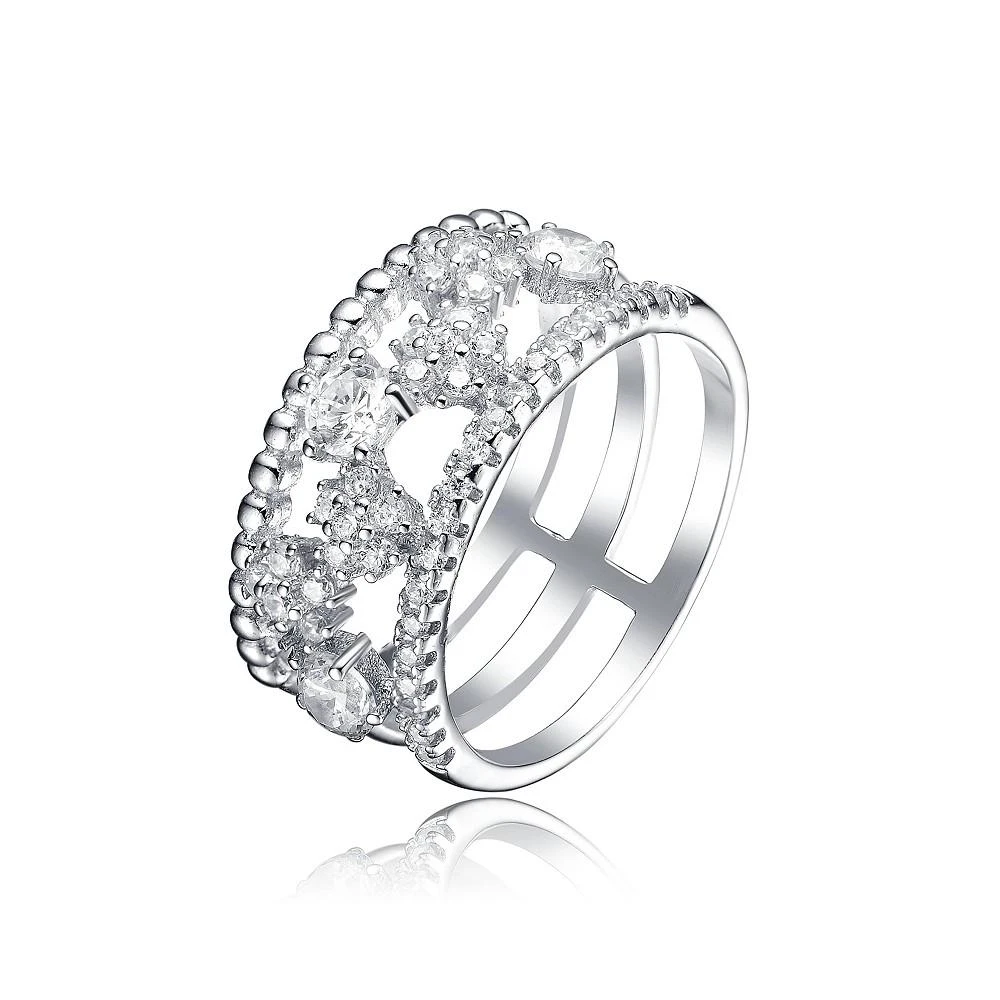 商品Genevive|Sterling Silver White Gold Plated Cubic Zirconia Open Band Ring,价格¥670,第1张图片