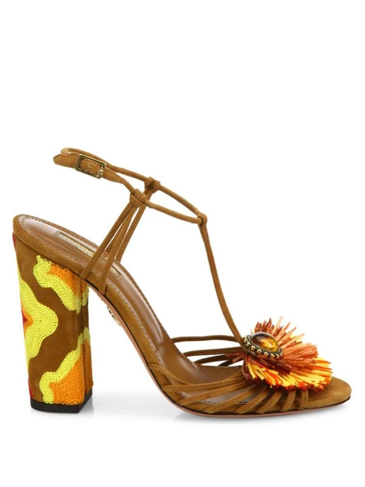 商品Aquazzura|Samba Embellished Suede Block Heel Sandals,价格¥2773,第5张图片详细描述