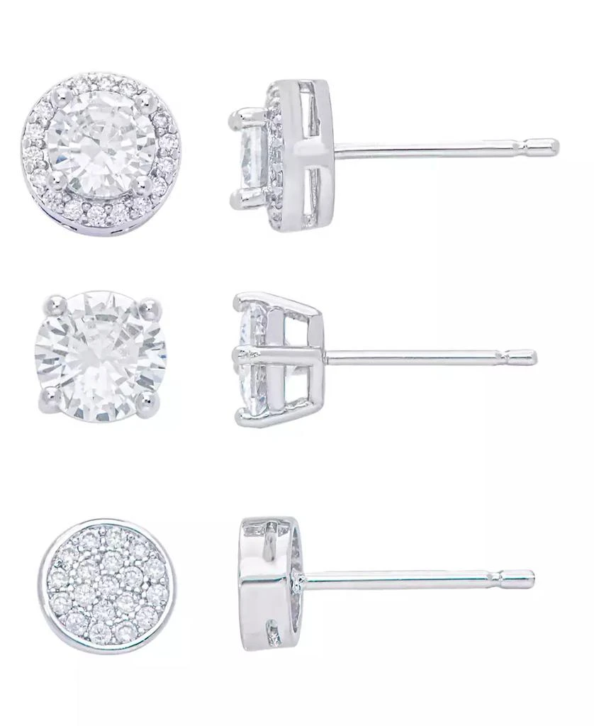 商品Macy's|Women's Fine Silver Plated Round, Halo, Cubic Zirconia Stud Earrings Set, 6 Pieces,价格¥94,第2张图片详细描述