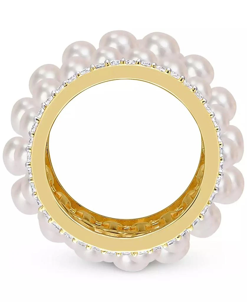 商品Macy's|Cultured Freshwater Pearl (3 - 4-1/2mm) & Lab-Created White Sapphire (1-3/5 ct. t.w.) Multirow Statement Ring in Yellow Rhodium-Plated Sterling Silver,价格¥2394,第4张图片详细描述