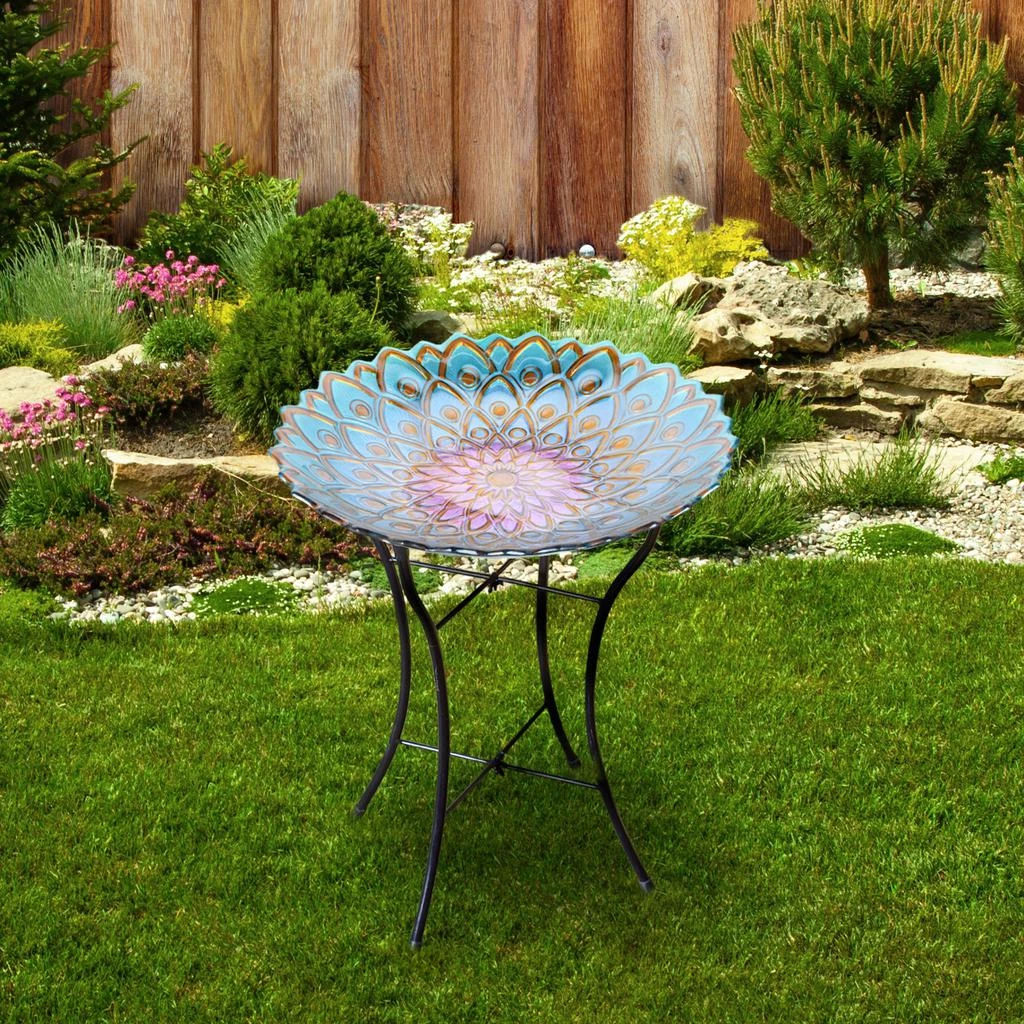 商品Teamson|Teamson Home - Outdoor 18 Inch Handpainted Mosaic Flower Fusion Glass Bird Bath w/ Stand,价格¥397,第3张图片详细描述