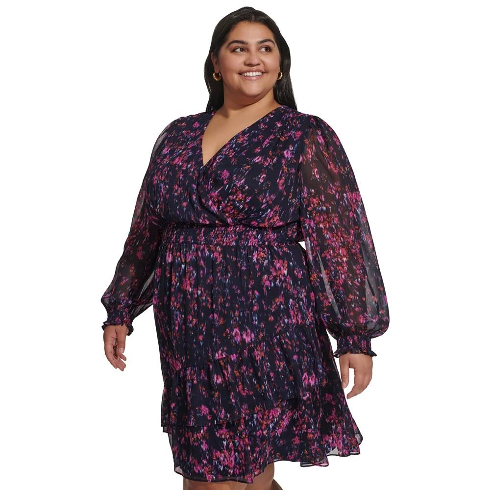 商品DKNY|Plus Size Printed Blouson-Sleeve Fit & Flare Dress,价格¥416,第3张图片详细描述