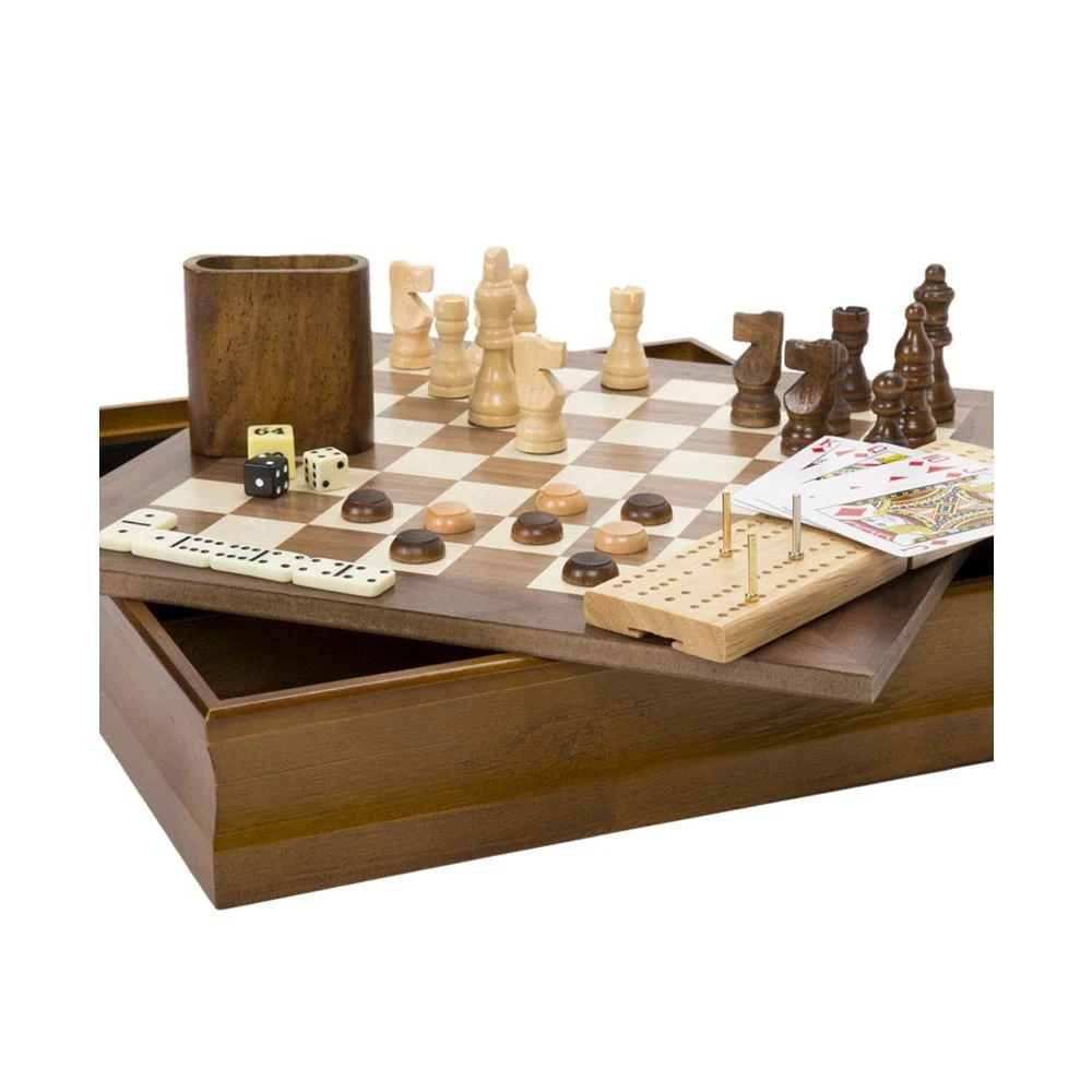 商品Trademark Global|Hey Play 7-In-1 Classic Wooden Board Game Set - Old Fashioned Family Game Night Cards, Dice, Chess, Checkers, Backgammon, Dominoes And Cribbage,价格¥528,第1张图片