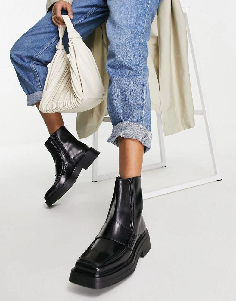 商品Vagabond|Vagabond Eyra square toe loafer boots in black leather,价格¥622,第4张图片详细描述