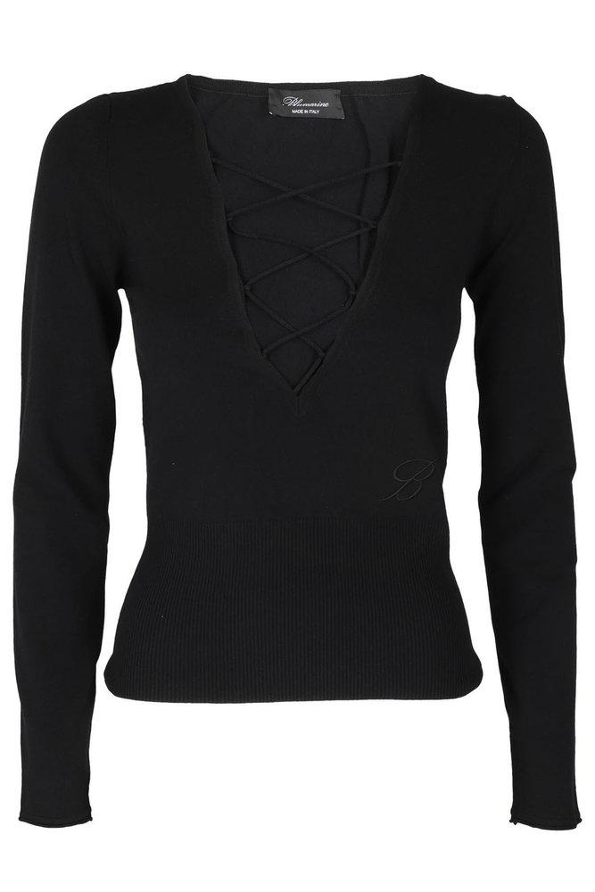 Blumarine Interwoven Laces V-Neck Sweater商品第1张图片规格展示