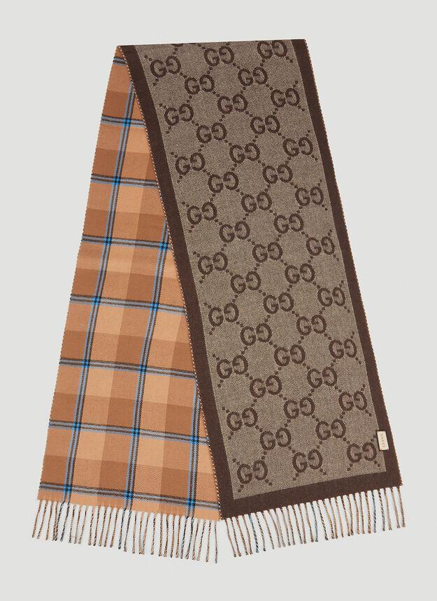 GG Reversible Check Scarf in Brown商品第2张图片规格展示