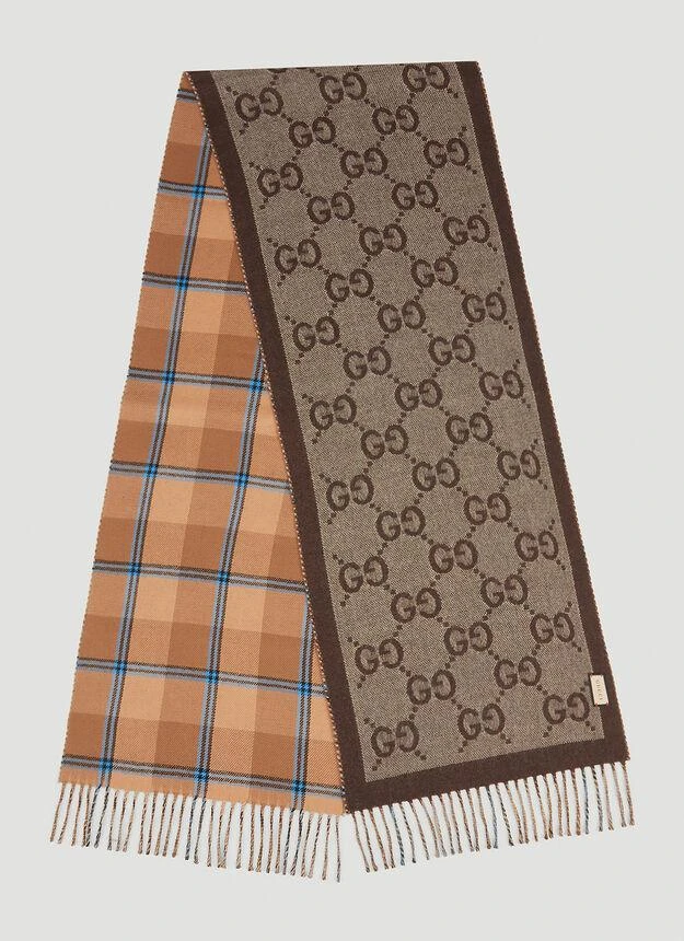 商品Gucci|GG Reversible Check Scarf in Brown,价格¥4260,第2张图片详细描述