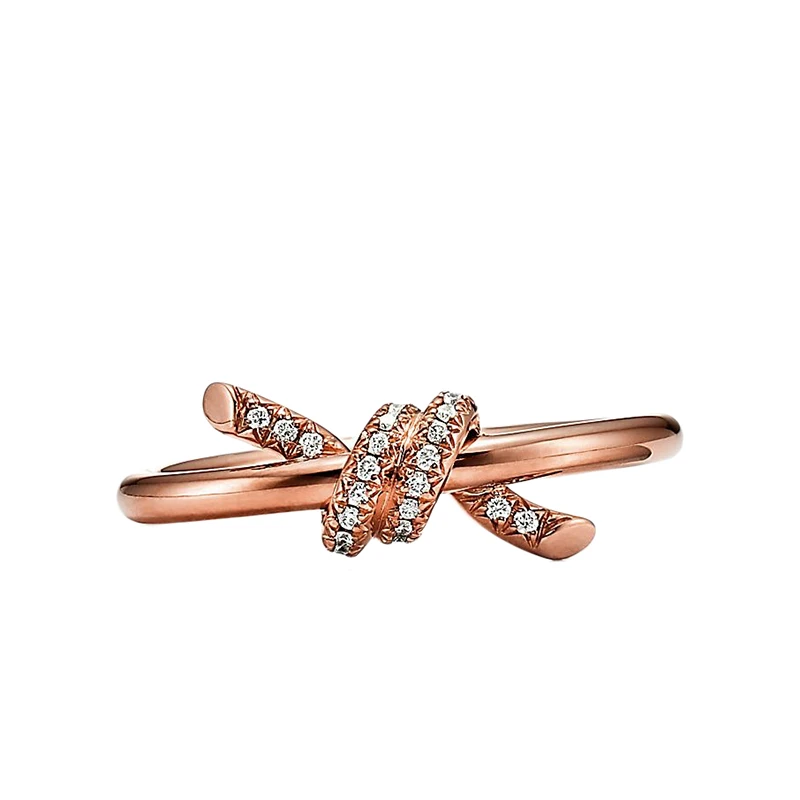 商品Tiffany & Co.|  Tiffany & Co./蒂芙尼 22春夏新款 Knot系列 18K金 玫瑰金色 镶钻绳结戒指GRP11995,价格¥19588,第1张图片
