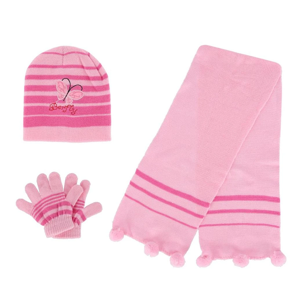 Girl's One Size Fits Most Stripe Butterfly Hat Gloves and Scarf Winter Set 商品