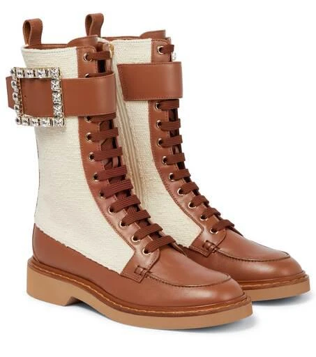 商品Roger Vivier|Viv Rangers Strass皮革边饰及踝靴,价格¥21484,第1张图片