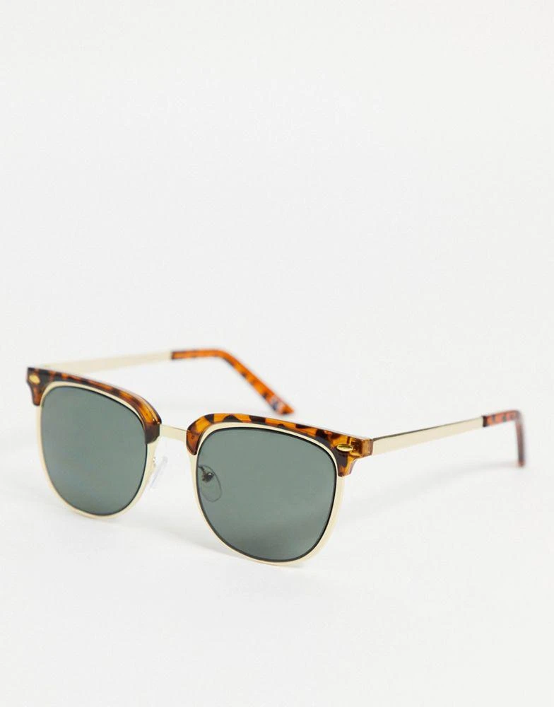 商品ASOS|ASOS DESIGN retro sunglasses in gold and tortoiseshell with green lens,价格¥56,第1张图片