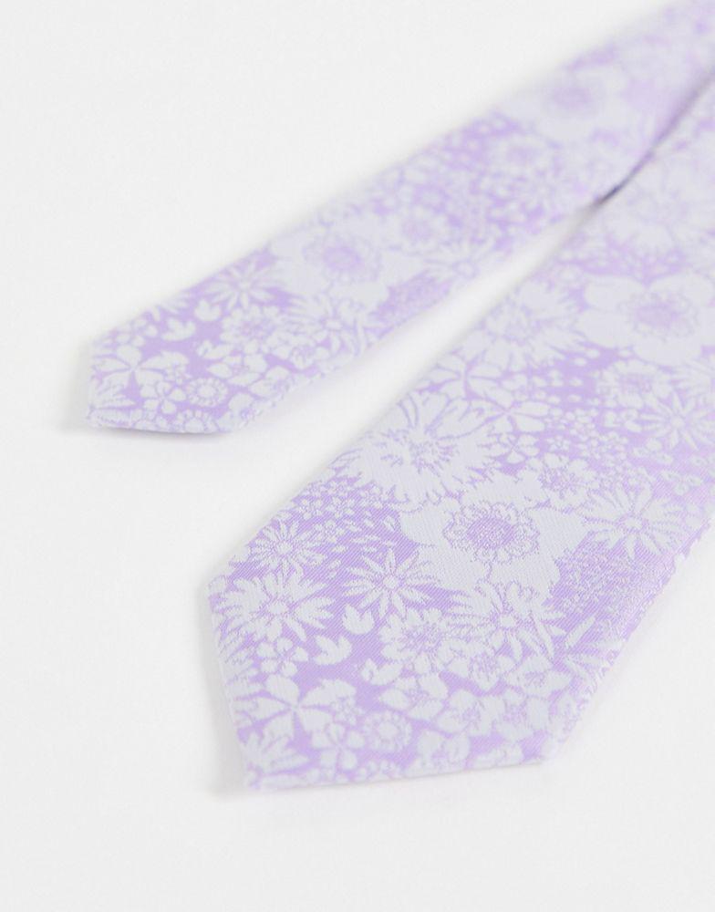 ASOS DESIGN slim tie in purple floral商品第2张图片规格展示