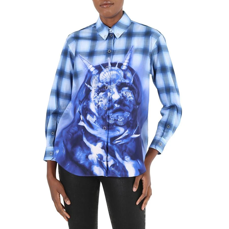 商品Burberry|Ladies Ink Blue Sea Maiden Print Plaid Shirt,价格¥1190,第1张图片
