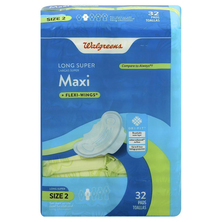 商品Walgreens|Maxi Pads, Long Super, With Flexi-Wings Size 2 (ct. 32),价格¥41,第2张图片详细描述