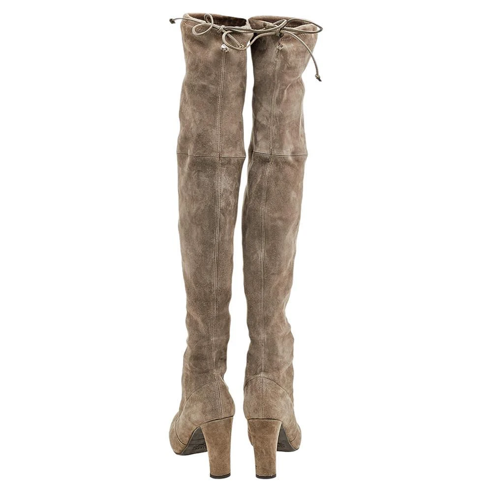 商品[二手商品] Stuart Weitzman|Stuart Weitzman Khaki Grey Suede Tie Land Over The Knee Block Heel Boots Size 36.5,价格¥1167,第5张图片详细描述
