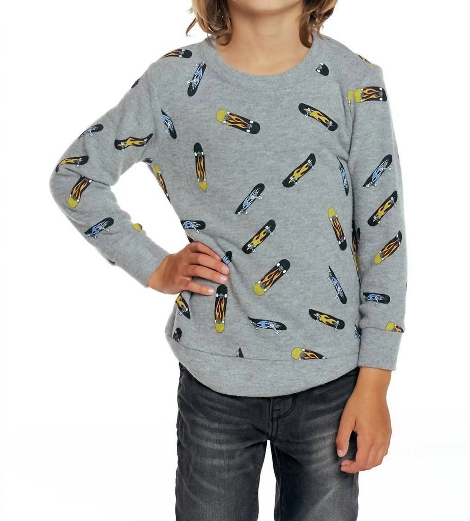 商品Chaser|Boys Bliss Knit Crew Neck Pullover in Heather Grey,价格¥309,第3张图片详细描述